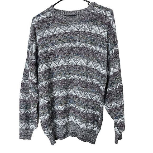 Vintage 80s Expressions International Abstract Knit Sweater Size Large - Picture 2 of 8